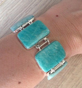 Zilveren edelsteen armband met Amazoniet schakels